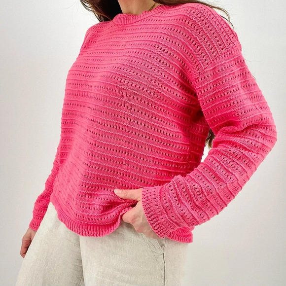 vintage coastal cowgirl bubblegum pink slouchy pointelle crewneck sweater size m - Picture 2 of 9
